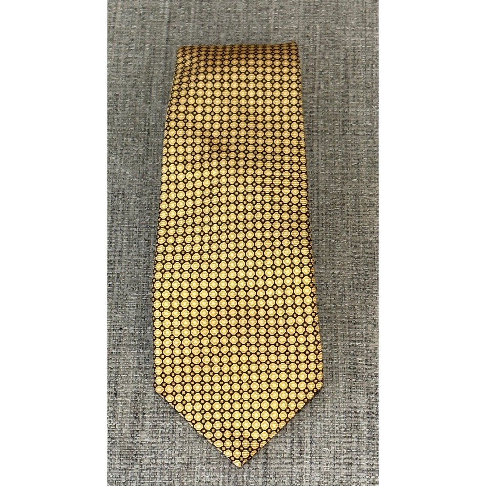 Kiton Napoli Yellow Gold Geometric Medallion 100% Silk 7-Fold Tie Made in Italy